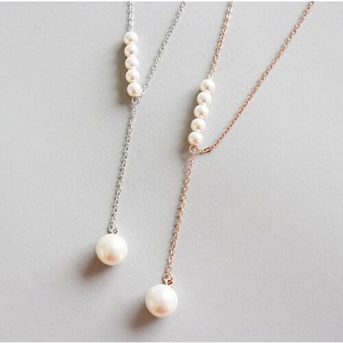 Trendy 100% 925 Sterling Silver Simulated Pearl Pendant Necklace For Women S925 Silver Lovers Jewelry Girl Gift