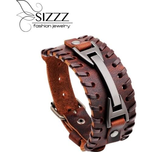 SIZZZ 27.3CM Long 3.5CM Wide Europe and the United States wide punk leather bracelet&bangles for men