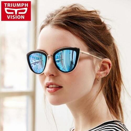 TRIUMPH VISION Ladies Cat Eye Mirror Sunglasses Women Luxury Brand Designer Sun Glasses For Women New Oculos Female Shades