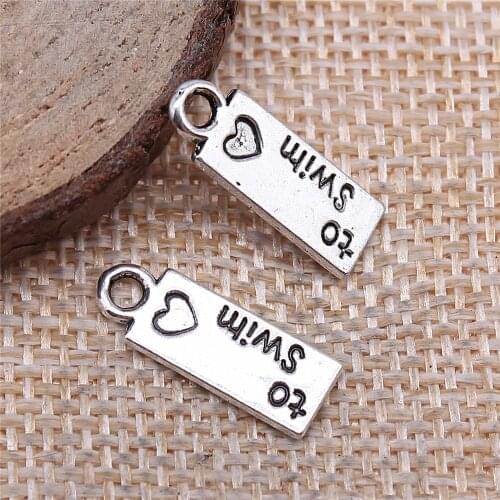 Free shipping 81pcs 6x18mm antique silver Love swimming plate charms diy retro jewelry fit Earring keychain hair card pendant