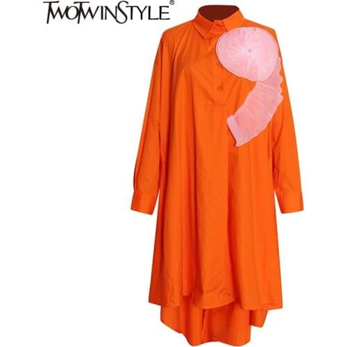 TWOTWINSTYLE Casual Colorblock Female Clothing Lapel Long Sleeve Patchwork Fold Pleated Straight Dress For Women 2021 Autumn New