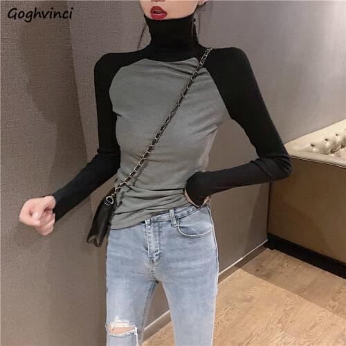 T-shirts Women Turtleneck Slim Autumn Simple All-match Korean Style Womens Sexy Lady Basic Ulzzang Stylish Soft Daily Tshirts