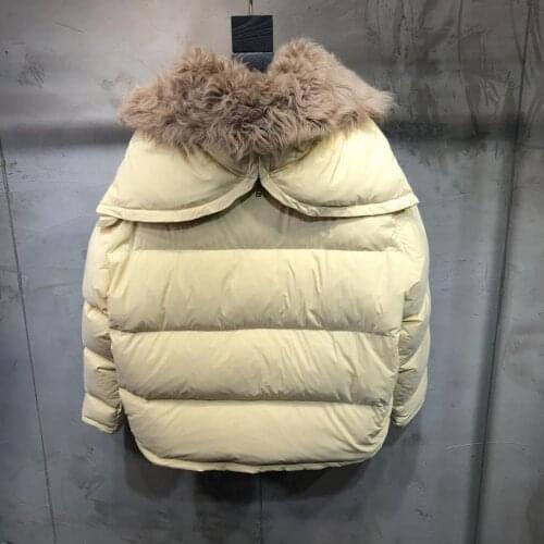 Winter fashion womens big lapel collar fluffy Warm duck down coat female real sheep fur collar thicker warm down Parkas F1010