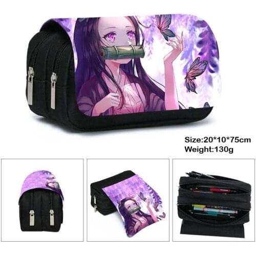 1Pcs Anime Demon Slayer Kimetsu No Yaiba Print Men handbag Pencil Case Zipper Pen Stationery Fashion Harajuku Catoon Box Wallet