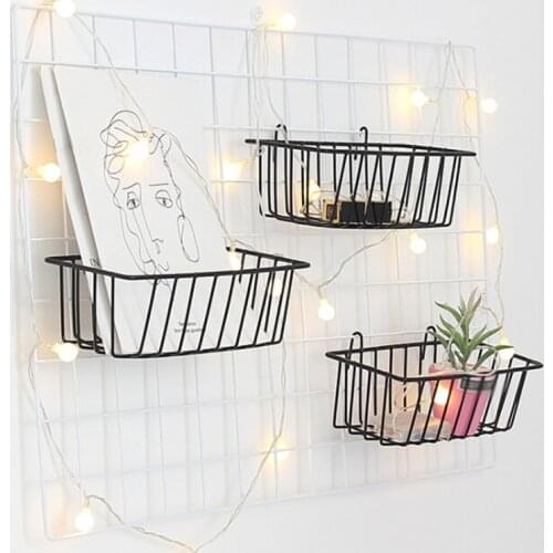 Wall Mounted Iron Storage Rack Grid Multifunction Hanging Basket Indoor Flower Pot Sundries Storage Container Desktop Organizer