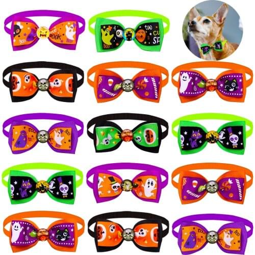 10pcs Dog Bow Tie Halloween Pet Supplies Skull Pumpkin Dog Accessories Small Dog Cat Bowtie Dog Holiday Decoration Products