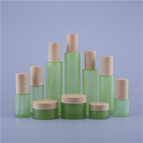 100PCS 20ML-120ML Herb Green Skin Care Cosmetic Glass Container Bottle for Beauty Salon with Sprayer or Lotion Pump