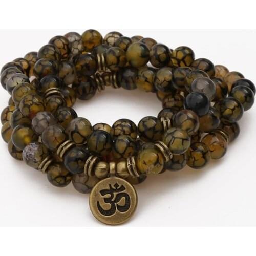 108 beads 8mm elastic adjustable Lotus life tree Buddha OM eye Chakra Reiki agate Onyx Yoga Bracelet necklace tgj4