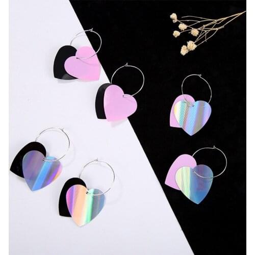 Pink Black & Colorful Fancy Acrylic Heart Slices Silver Plated Hoop Fashion Women Dangle Earrings Drop Earrings