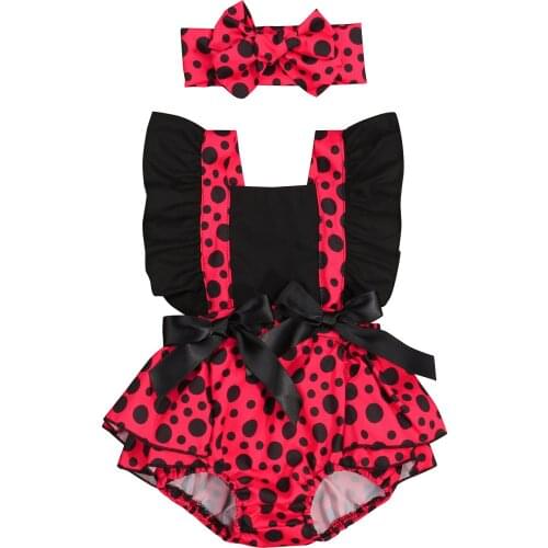 2Pcs Newborn Baby Girls Romper 2021 Summer Infant Polka Dot Print Fly Sleeve Lace Up Romper Toddler Baby Clothes 0-24M