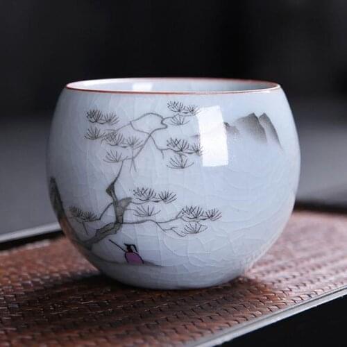 2pcs/set Teaware for Drinking Tea Kitchen Living Room Drinkware Ceramic Handmade Crafts Tea Cup Chinese Style Kungfu Tea Cup