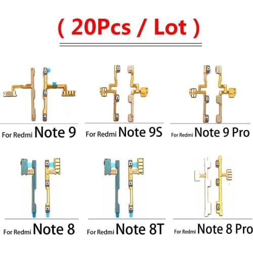 20Pcs Power on/off Volume Key Button Flex Cable Ribbon For Xiaomi Redmi 8 8A 9 Note 9 9S 9A / Mi 10 lite Note 10 Pro Mi 10T