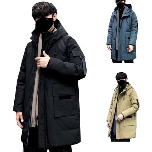 2021 Men New Winter Long Warm Thick Hood Parkas Men Soft Fashion Solid Color Coat Classic Windproof Pocket Long Down Jacket