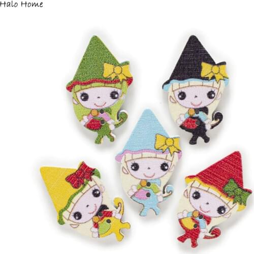 30pcs 2 Hole Girl Wood Buttons Clothing Home Decor Sewing Scrapbooking Card Making DIY 32x19mm