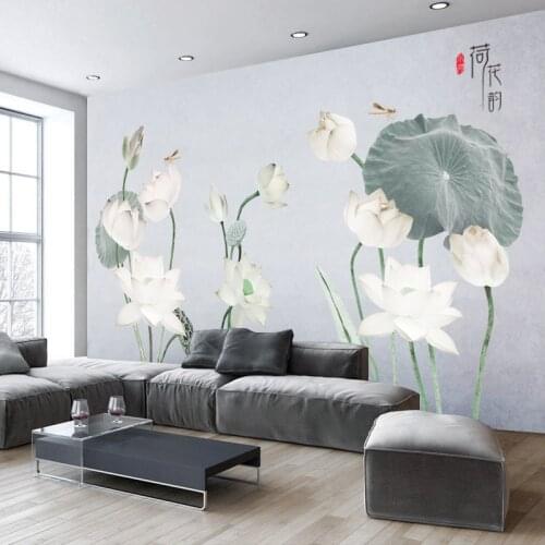 3D Chinese Vintage Lotus Flowers Home Decor Sofa Wall Art Sticker Poster For Living Room Wallpaper Home Decoration Accessories