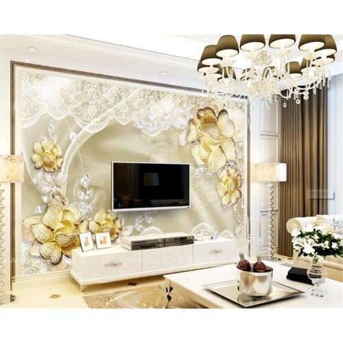Beibehang 3D Wallpaper Gold Diamond High Quality Luxury Rose Jewelry Living Room Bedroom TV Background wallpaper for walls 3 d