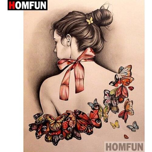 HOMFUN 5D DIY Diamond Painting Full Square/Round Drill "Butterfly girl" 3D Embroidery Cross Stitch gift Home Decor A03878