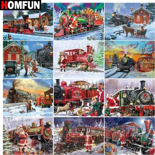 HOMFUN 5D DIY Full Diamond Embroidery "Christmas santa train winter‘’ Diamond Painting Cross Stitch Rhinestone Home Decoration