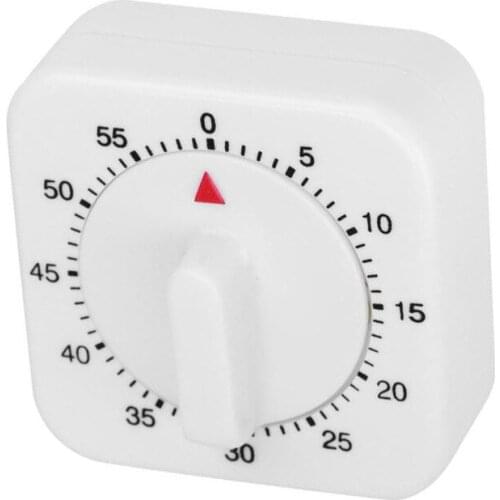 White Square Timer Small Square Pendulum 60-minute Kitchen Timer Kitchen Cooking Time Reminder Mechanical Countdown Timer