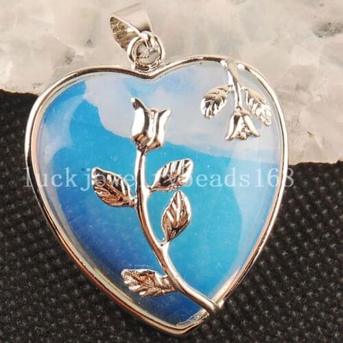 Free Shipping Women Fashion Jewelry 36x31mm New Fashion Opilite Opal Heart Art Pendant Bead C3561