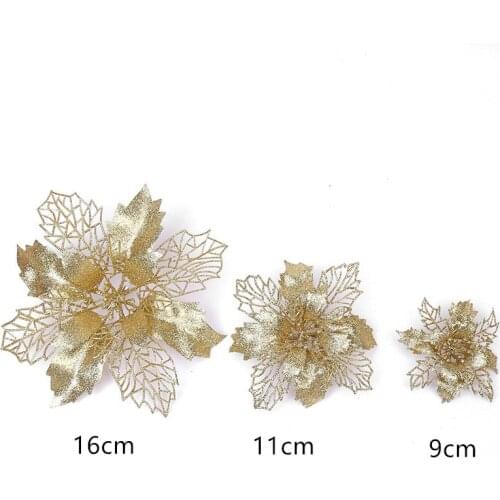 16cm Big Flower Head Glitter Artificial Silk Flower Christmas Tree Ornament DIY Christmas Decoration New Year Decor Navidad 2021
