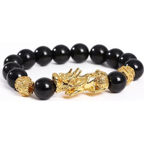 Stone Bead Imitation Obsidian Pixiu Bracelet Lucky Fortune and Blessing Bead Bracelet