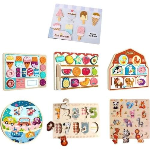 Wooden Children Play House Montessori Simulation Ice Cream Animal Fruit Puzzles Games Cognitive Toys Kids Educational Toy
