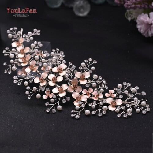 YouLaPan HP306 Elegant Floral Bridal Hair Accessories Crown Molding Wedding Headpieces Pearl Bride Headband Rhinestones Headwear