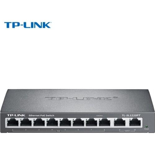 TP-Link 10 port Ethernet switch Steel Metal 8 port POE switch 1 port Gigabit SFP fiber For IP camera Up 124W ( TL-SL1210PT )
