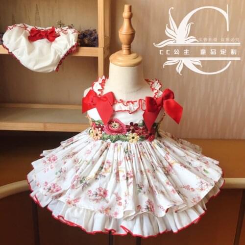 Baby girl summer cute printed Spanish lolita printed ball gown dress kids cute bow strap birthday party princess dress
