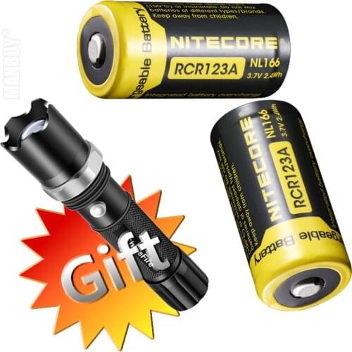 Nitecore 2 Pieces NL166 650mAh 3.7V 2.4Wh Protected Lithium Rechargeable RCR123A 16340 18350 Li-ion Battery Free Gift Flashlight