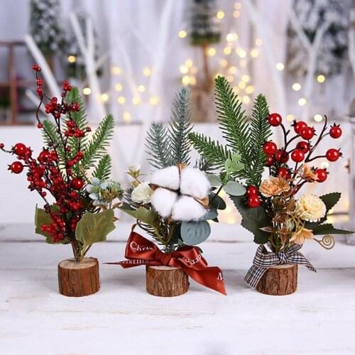 Mini Christmas Tree Snowflakes Artificial Mini Cedar Ornaments Festival Table Miniature Ornament Tabletop Mini Xmas Tree