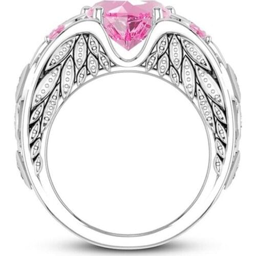 Fashion silver plated pink heart shape Crystal Finger ring ,925 stamped Party /Engagement / Wedding Rings For Women