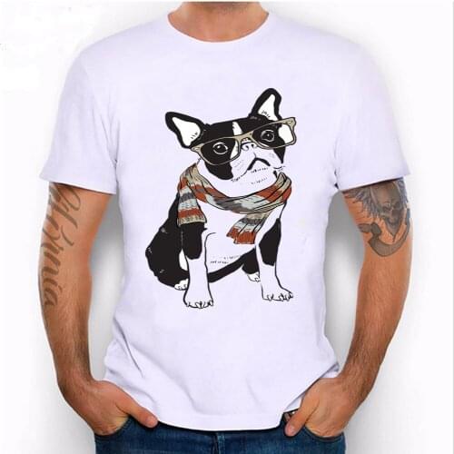 New Spring Summer Fashion Mens T-shirt Funny Strap Dog Print T-Shirt Pug Abs Casual Tees Man Tops Hipster Cool Male Tshirs