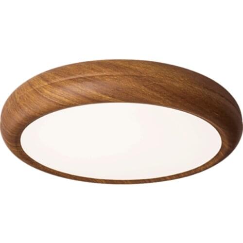 New Chinese Bedroom LED Round Ceiling Light Imitative Wood Painted Metal Simple Rooms Lamp Study Room Lighting Fixture