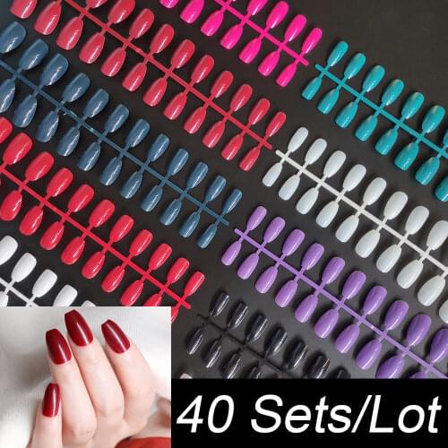 Wholesale 40 Sets/Lot Same Colors Or Mixed Colors Short Coffin Ballerina False Nail Tip Press On Fake Nail Tips 24 Pieces/Set