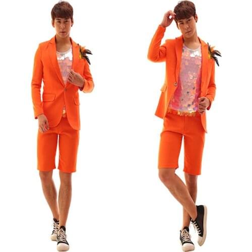 R25 Orange bodysuit singer suit stage performance outfit ballroom dance costumes dj pants jacket men dresses clothe host wears