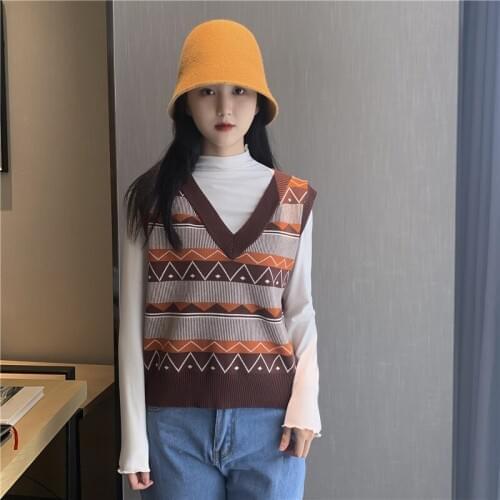 Autumn and winter vest base coat set knitted retro vest