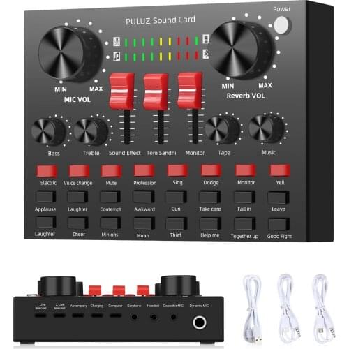 Live Broadcasting Sound Card Bluetooth Karaoke Singing Recording Sound Mixer for Mobile Phone / Computer / Laptop / Tablet