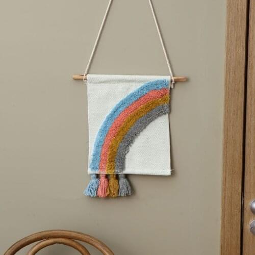 Rainbow Tapestry Handmade Boho Colorful Fabric Hanging Tufting Blanket Nordic Home Decoration Accessories Wall Art Decor