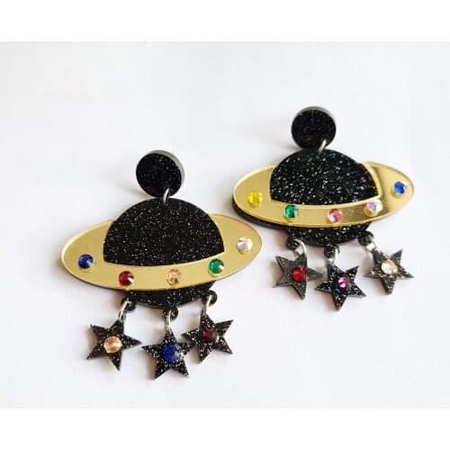 UFO Alien Spaceship Acrylic Laser Cut Dangle Earrings Gifts For Her Minimal Star Drop Earings Fashion Jewelry