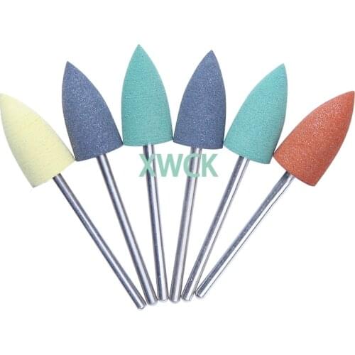 6Pcs Dental SILICONE Polishers Resin Base Acrylic Polishing Burs New Dental lab burs 2.35mm shank diameter