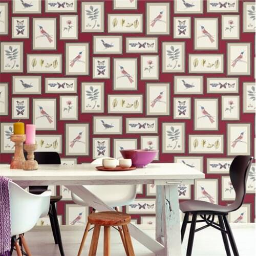 Nordic style pastoral flower and bird picture frame decorative painting wallpaper blue red bedroom living room background wall