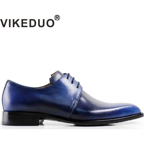 Vikeduo 2020 Hot Handmade Designer Vintage Fashion Casual Party Blue Dance Wedding Male Dress Genuine Leather Mens Derby Shoes