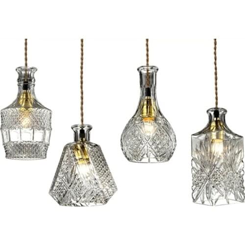 Vintage Wine Bottle Pendant Lights Modern Single Glass Pendant Lamps For CafeRoom Bar Indoor Decoration Lighting