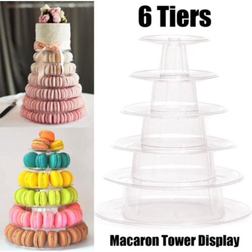 6 Tier PVC Macaron Tower Display Stand Clear Round Shelf Rack Plastic Cake Dessert for Wedding Birthday Party Decorating Tools