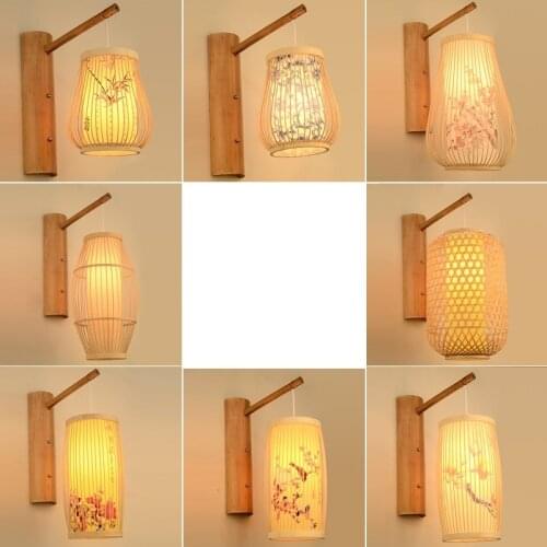 Japanese Tatami Wall lamps Bamboo Weaving Zen Southeast Asia Hotel Living Room Bedroom Bedside Lamp Antique Hostel Wall Lights