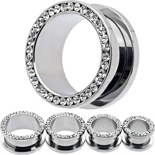 CZ Crystal Ear Plugs Gauges Earrings Titanium Ear Tunnel Expander Piercing Screw-fit Body Jewelry