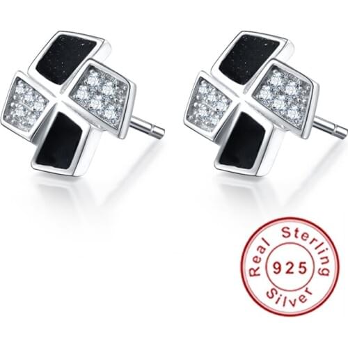 Original 925 Sterling Silver Cute Love Square Shape Stud Earrings for Women Clear Cubic Zirconia Compatible with Pandra Jewelry