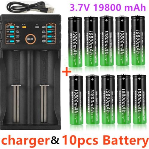 100% New 18650 Lithium Batteries Flashlight 18650 Rechargeable-Battery 3.7V 19800 Mah for Flashlight + USB charger